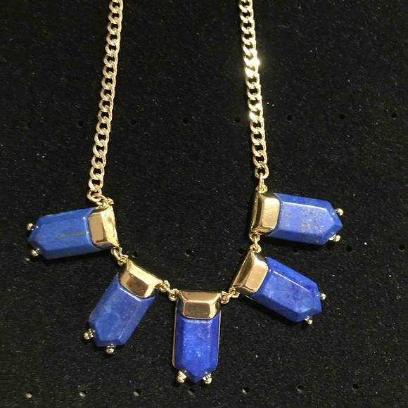Ann Taylor LOFT Blue Lapis Lazuli Necklace Gold Link Chain - Picture 13 of 13